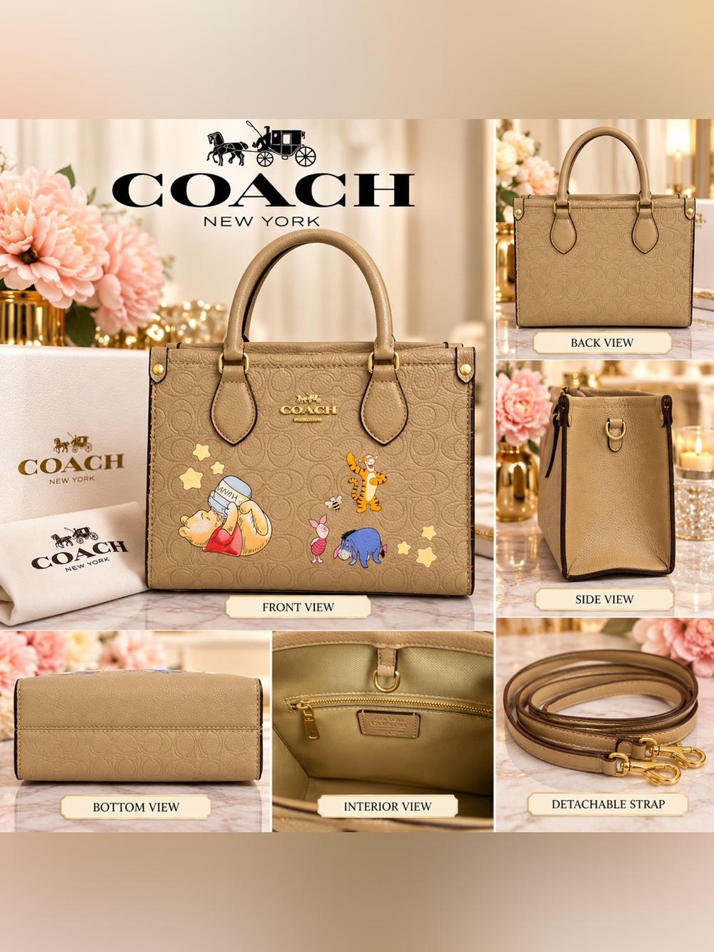 Tan Winnie the Pooh Small Carry Tote